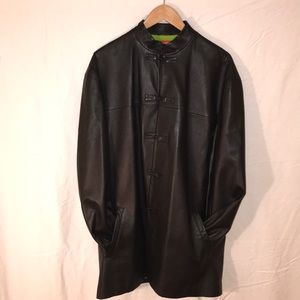Asian look leather jacket with silk lining